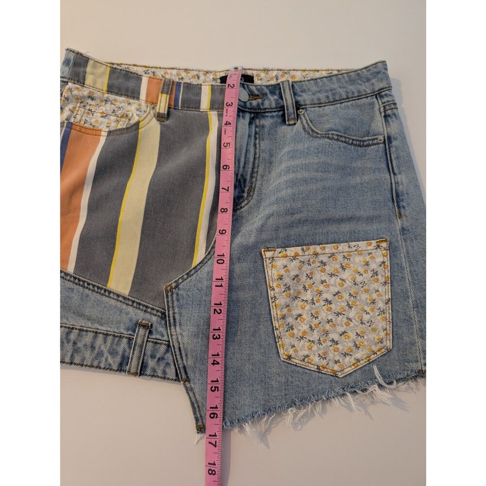 BDG Skirt Striped Patchwork Denim Asymmetrical Floral Boho Festival Blue Size M - Picture 14 of 14
